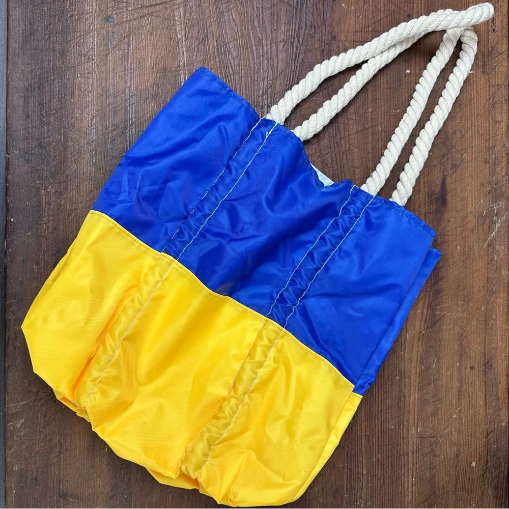 Nautical Rope Handle Tote – Blue Yellow Signal Flag Preppy Summer Beach Bag